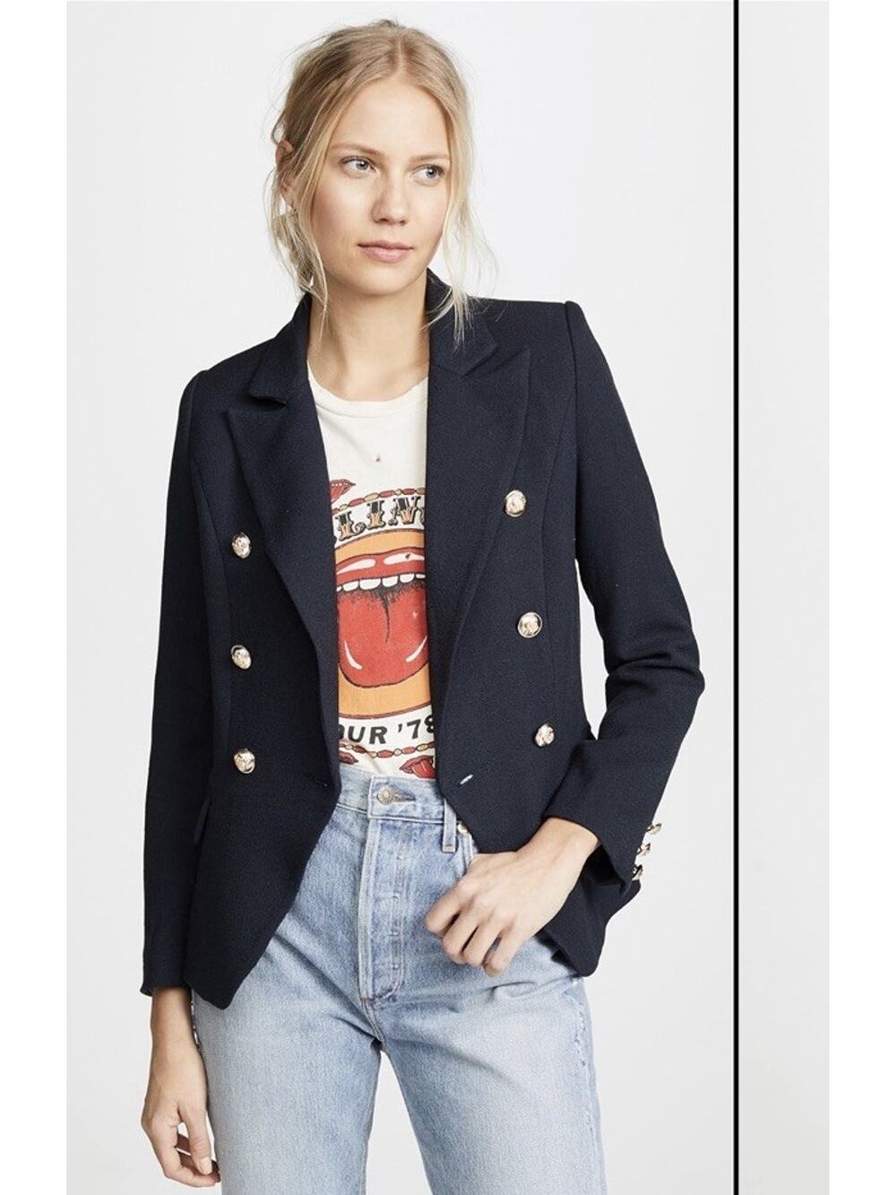 NWOT Lioness Palermo Double Breasted Blazer Black Gold Button Structured Sz XS